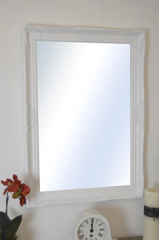 MirrorOutlet Extra Large White Vintage Style Wall Mirror-Size: 42 x 30 inches (105 x 75 cm), Wood, Gold