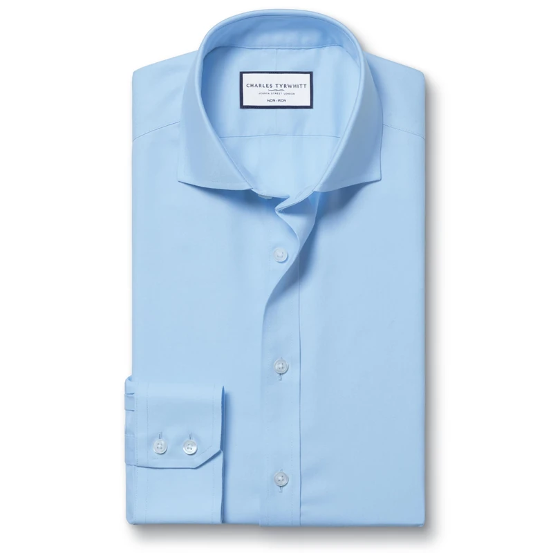 Charles Tyrwhitt Shirts for Men - Sky Blue Non Iron with 100% Cotton Twill - Formal Dress Shirt for Work, Business & Weddings - Slim Fit with Cutaway Collar