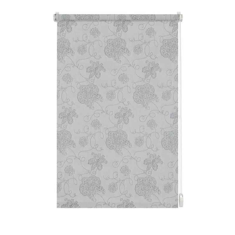GARDINIA Roller Blind with Embroidery for Clamping or Gluing, Daylight Roller Blind, Opaque, Mounting Kit Included, EASYFIX Roller Blind Decor, Silver, 90 x 210 cm (WxH)