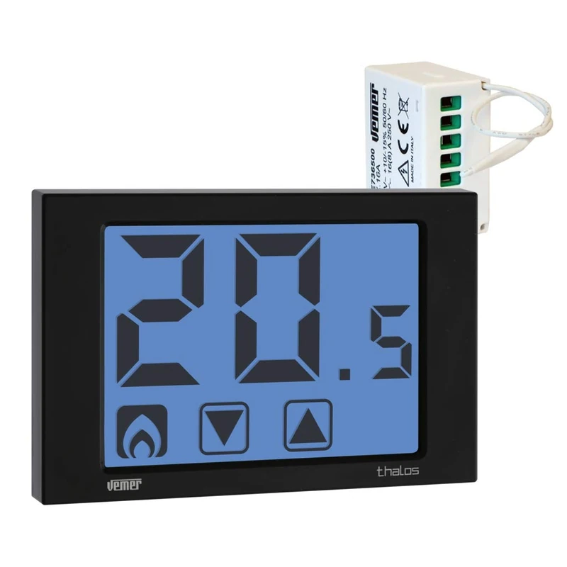 VEMER VE483400 model SET THALOS RF NERO Set thermostat Thalos RF + remote actuator RX.16A. Color black