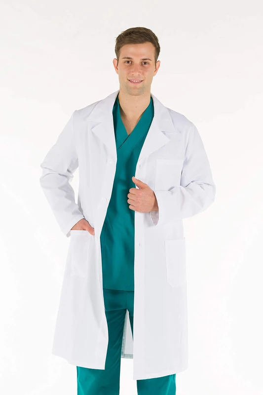 Gima - Men's White Lab Coat, Doctor's Work Wear, Made of 100% High Quality Cotton, EU Size 46, Professional and Stylish Line.