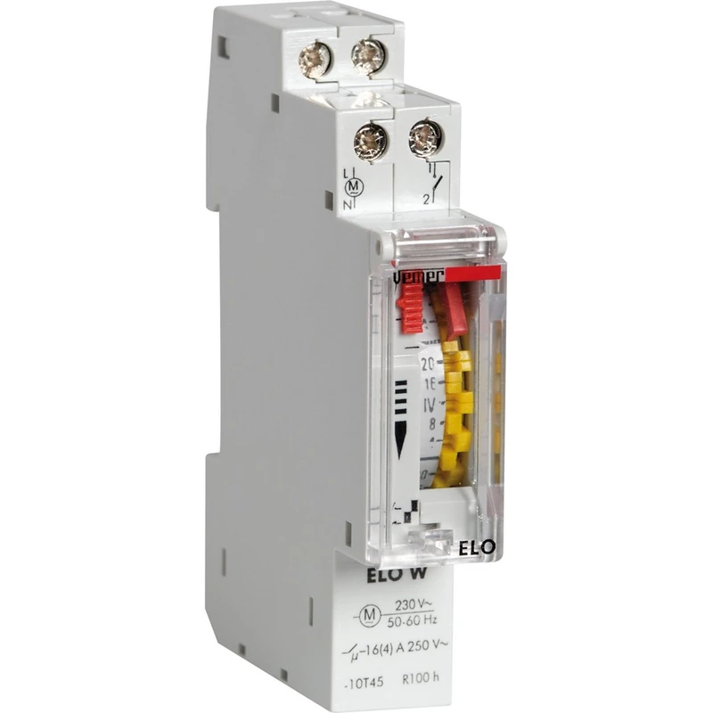VEMER VP878300 model ELO-W Electromechanical time switch with weekly programming. DIN rail mounting. Color grey