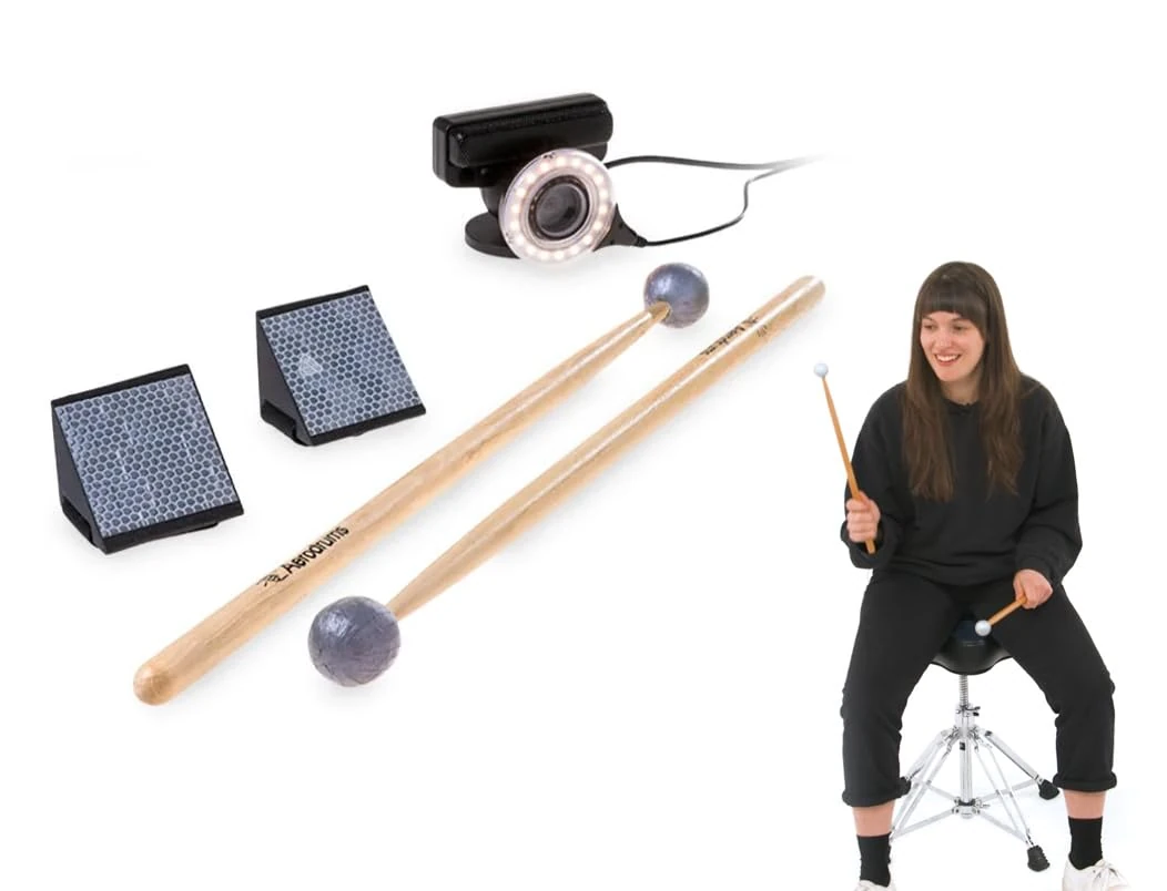 Aerodrums Portable Electronic Drum Set, Air Drumsticks, Pedals and Low Latency Camera, Quieter than Practice Pads, more Reliable & Accurate than Electronic Drum Sticks, Play Drums Anytime, Record MIDI