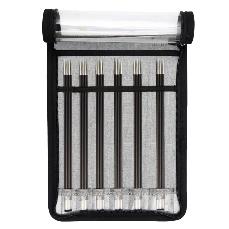 KnitPro KP41615 Karbonz Double Pointed Needle Sock Kit 20cm, Black and Silver - Image 1