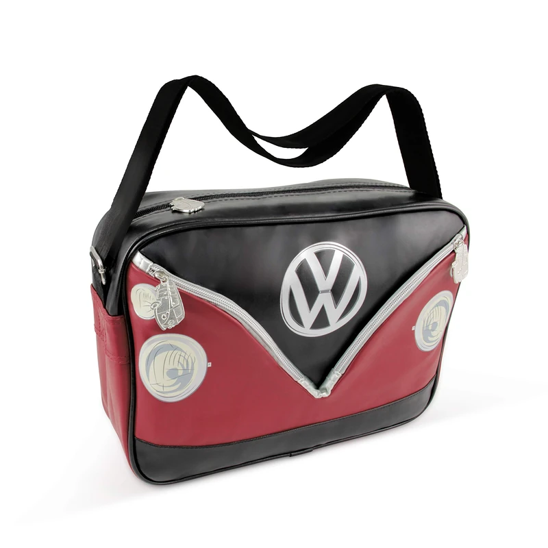 BRISA VW Collection - Volkswagen Shoulder Travel Messenger Bag with VW T1 Bus Campervan Motif (Bus Front/Black)