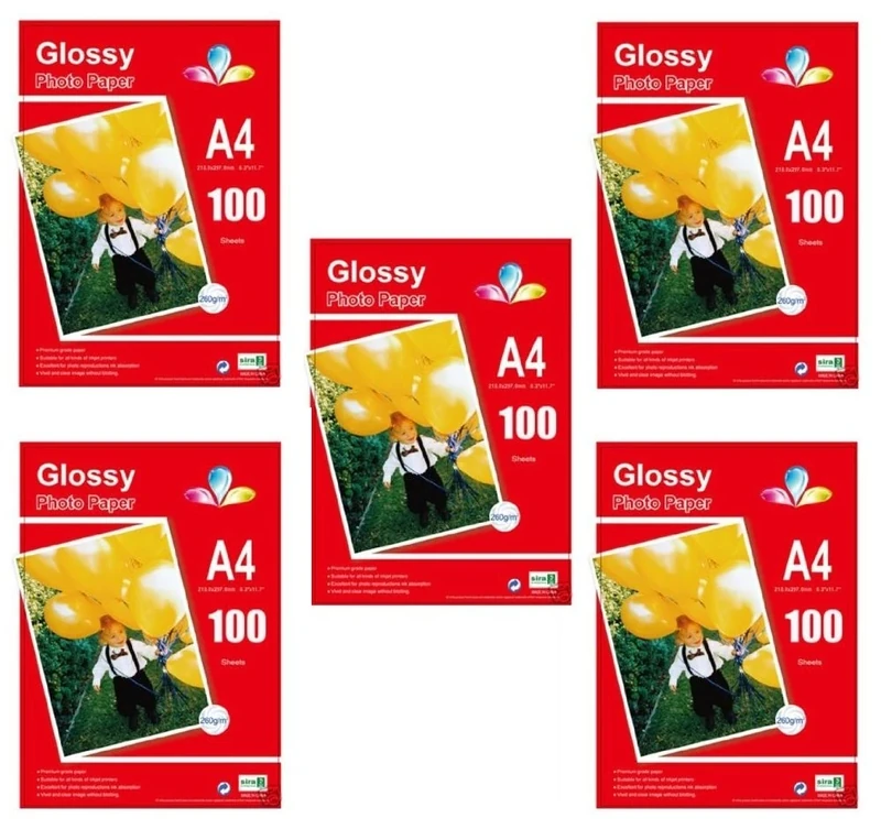 Prestige Cartridge 5 x Paper A4 100 A4 260 GSM Glossy Inkjet Photo Paper (Pack of 500 Sheets) (Pack of 5)