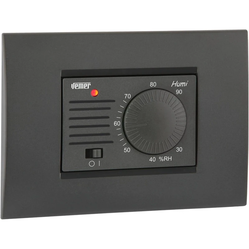 VEMER VE379400 Model HUMI Flush-mounting humidistat with knob. 230Vac, Color White/Anthracite Grey
