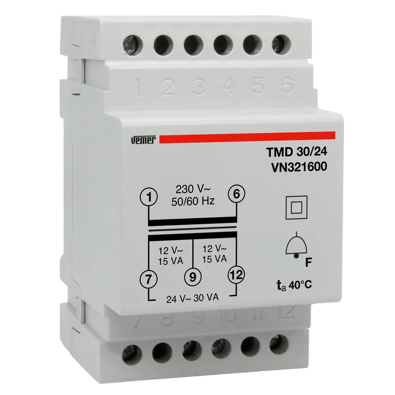 VEMER TMD 30/24 Safety Transformer - 230V to 12-24V AC - Image 1