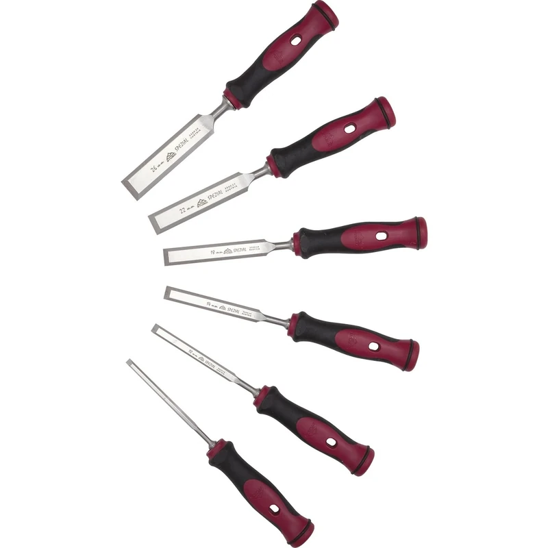 Stubai 356106 "Professional" Special Wood Chisel Set with 2C-Handles, Silver/Red/Black, 6-26 mm