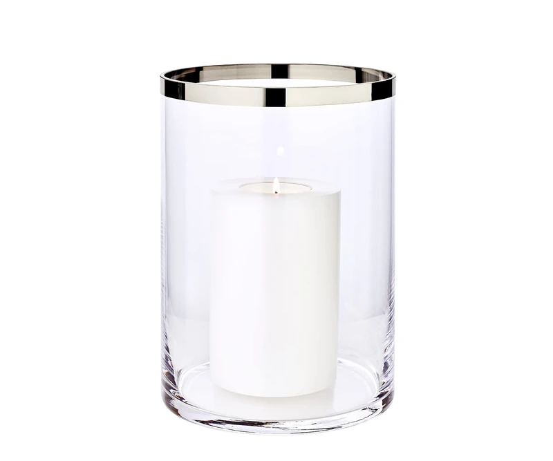 EDZARD Wind Light Molly, mouth-blown crystal glass with platinum rim, height 9,8 in, diameter 7,1 in, for pillar candles