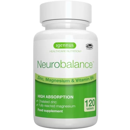 Igennus Neurobalance, High Absorption Zinc, Magnesium & B6 for Adults & Kids, Clean Label, Brain Function & Focus, Sleep Aid, Muscle Recovery, 24mg Chelated Zinc Picolinate, 120 Vegan Tablets