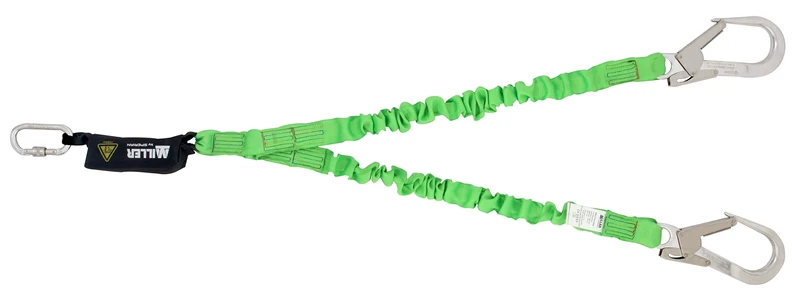 Miller Twin Edge Tested Manyard 1,5M With 45mm Shock Absorber, Elastic Webbing, 2 Aluminium Scaffold Hooks 65mm, Lightweight, 1028523 (1 Piece)