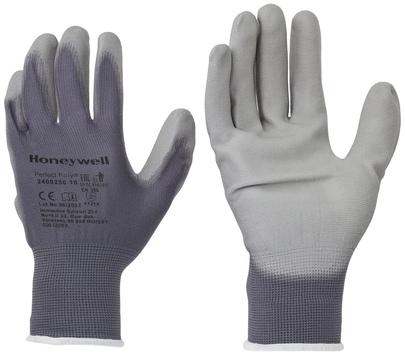 Honeywell 2400250-10 Perfect Poly Grey Polyamide Knitted Gloves for Fine Handling, PU Coating, Gauge 15, 25 cm Length, Size 10 (Pack of 10 Pairs) - Image 1