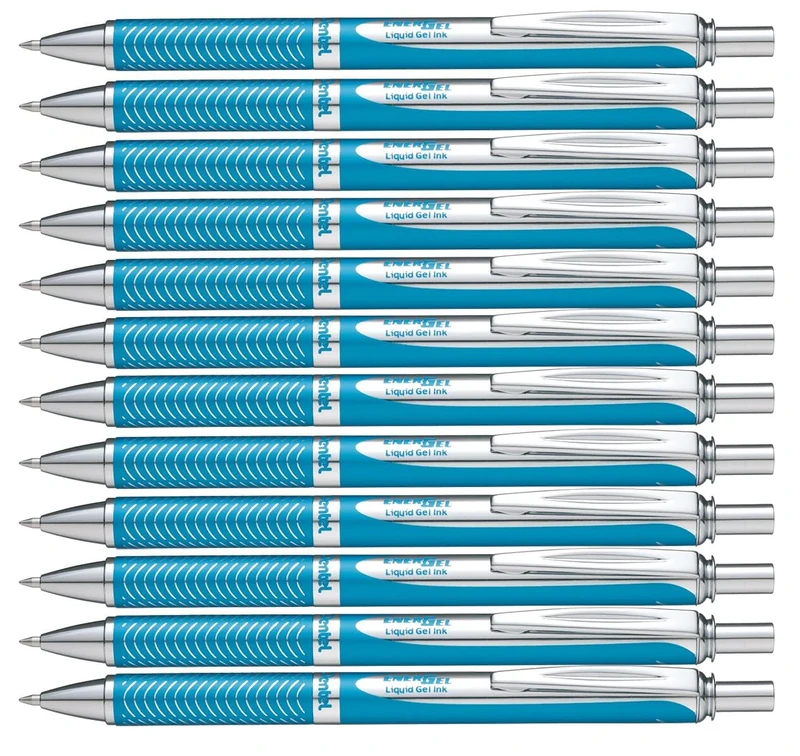 Pentel BL407 EnerGel Sterling Gel ink Rollerball Pen, 0.7mm Tip, Sky Blue Metal Barrel, Black ink (Pack of 12)