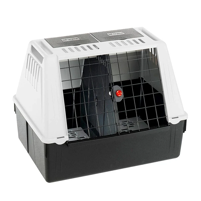 Ferplast Dog Carrier for Car Dog Transport Box ATLAR CAR 80, Ventilation grids, Storage compartments, Draining pad included, 82 x 51 x h 61 cm.