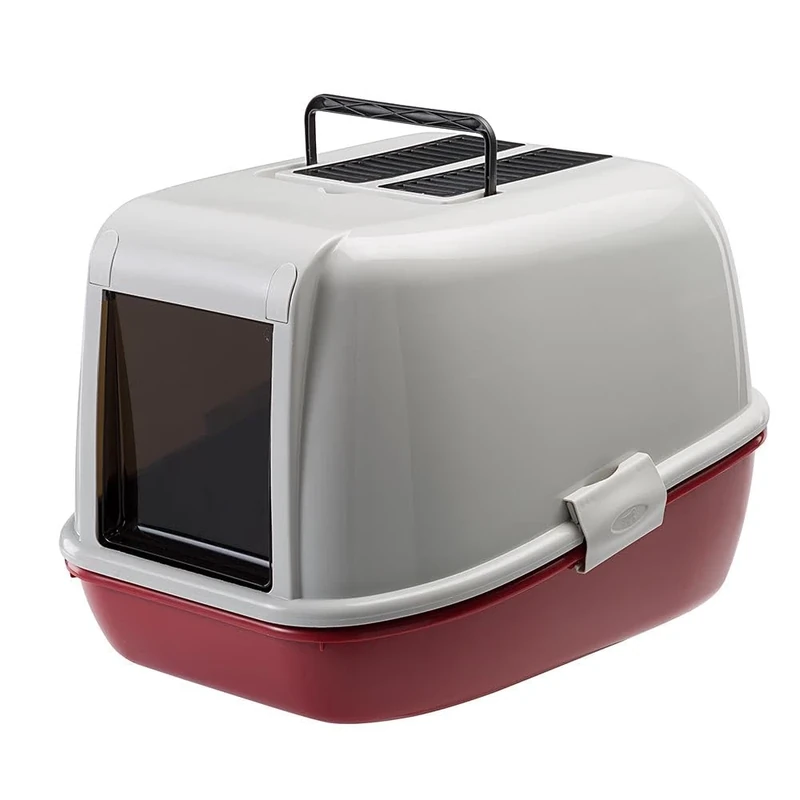 Ferplast Magix Cat Toilet Home, 55.5 x 45.5 x 41 cm, Burgundy - Image 1