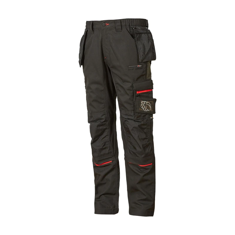 U-Power RACE, Men's Work Trouser, Elastic Waist Cargo Pant, with Knee Pad Pockets, Multi-Pocket, Comfortable Fabric, Heavy Duty Durable Outer Wear (Black Carbon 46)