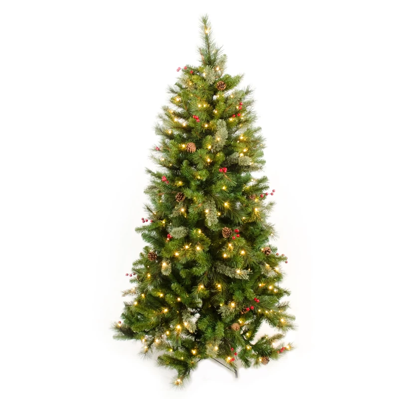 WeRChristmas Victorian Mixed Christmas Tree, Berries and Pine Cones with 300-LED Lights, 6 ft/1.8 m