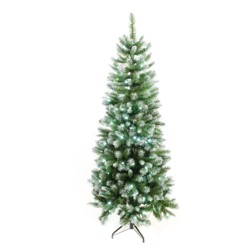 WeRChristmas Pre-Lit Slim Frosted Christmas Tree with 200 White LED Lights, 6 feet/1.8 m - Green