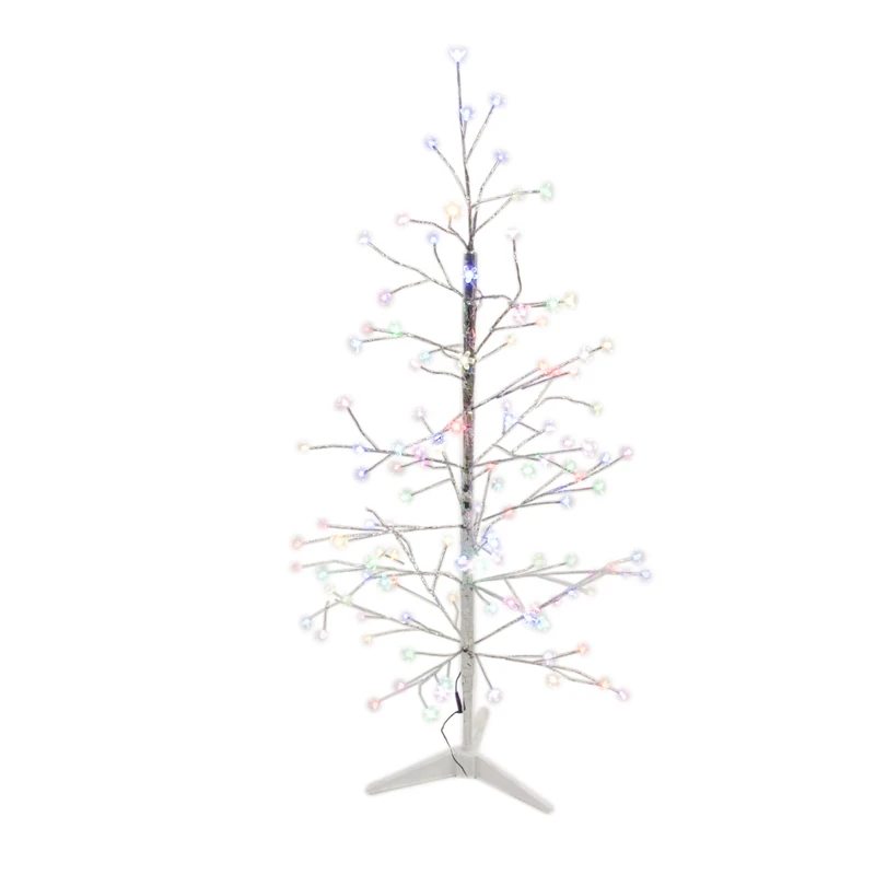 WeRChristmas Pre-Lit Flower LED Twig Tree with Frosted Balls, 6 ft /1.8 m - Multi-Colour