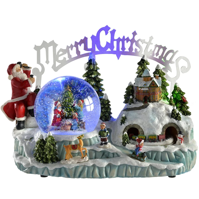 WeRChristmas Pre-Lit Scene Musical Animated Snow Globe with Moving Train Christmas Decoration, 30 cm - Multi-Colour