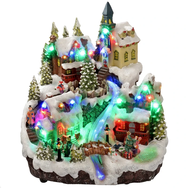 WeRChristmas 25 cm Dancing Village Scene with Fibre Optic Water Fall/Colourful LED Lights Decoration