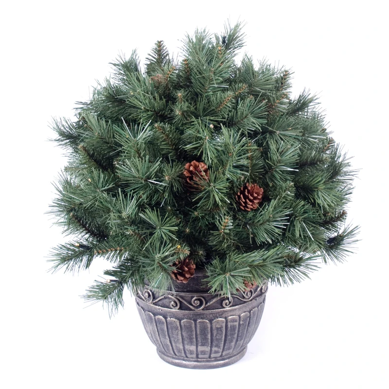 WeRChristmas Pre-Lit Potted Bush with 50 LED Lights and Pine Cones with Timer Control - White