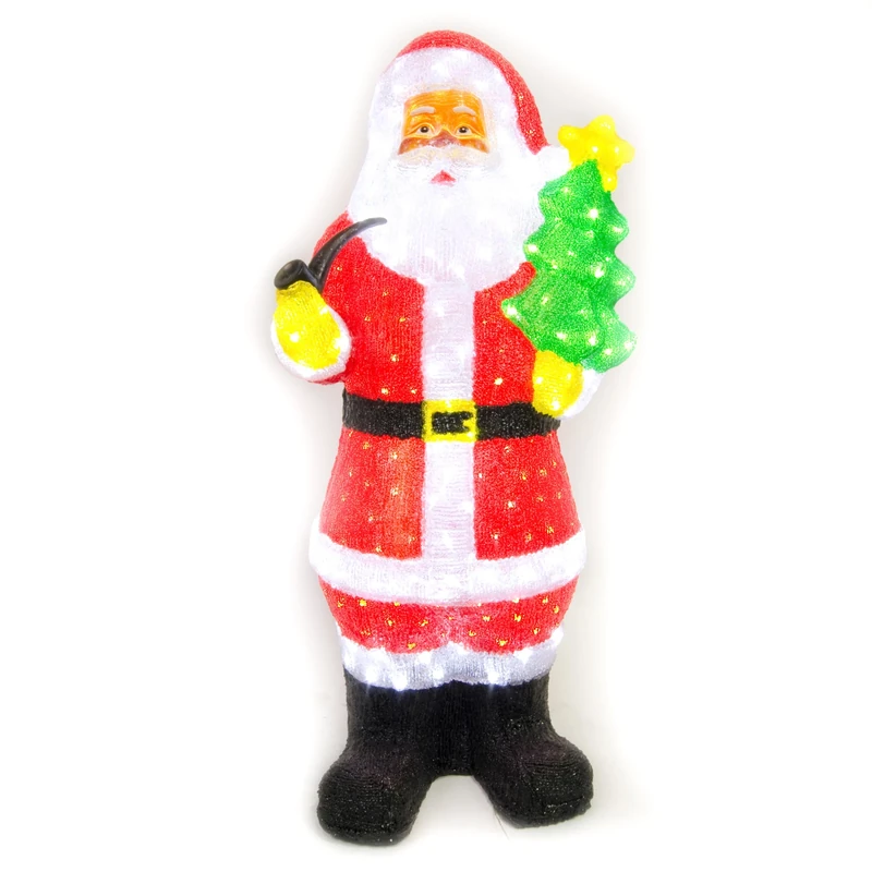 WeRChristmas 3.9 ft/ 115 cm Large PreLit Acrylic Standing Santa with 200 White LED Lights Christmas Display Decoration