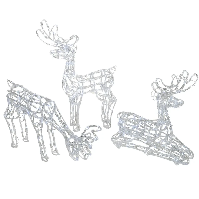 WeRChristmas Pre-Lit Acrylic Reindeer Standing/Grazing and Lying Bright LED - Large, White, Set of 3