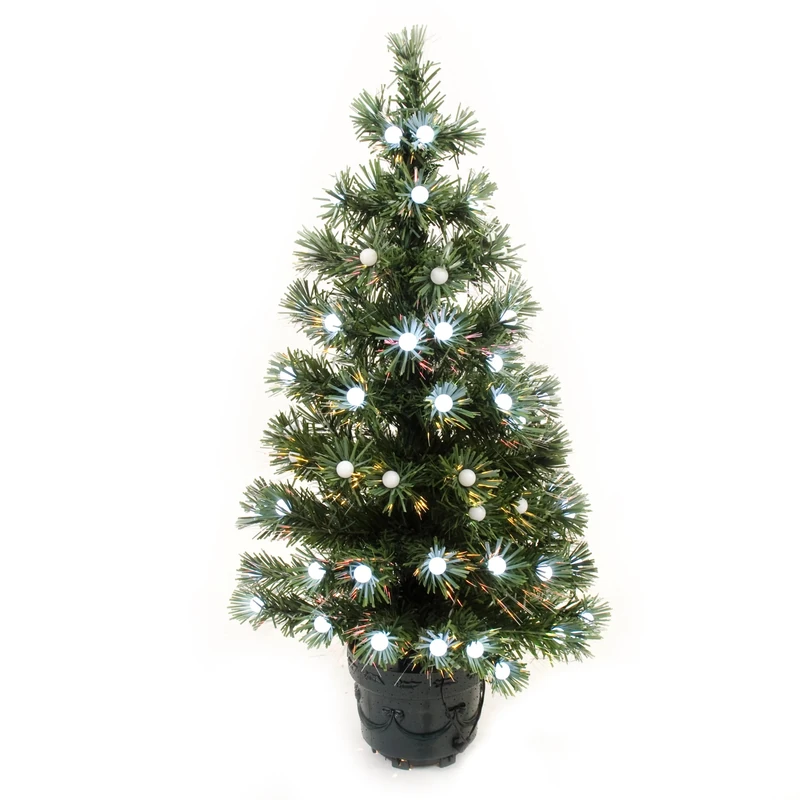 WeRChristmas 3 ft Pre-Lit Fibre Optic Christmas Tree with 92-Frosted Berry Decorations, Green