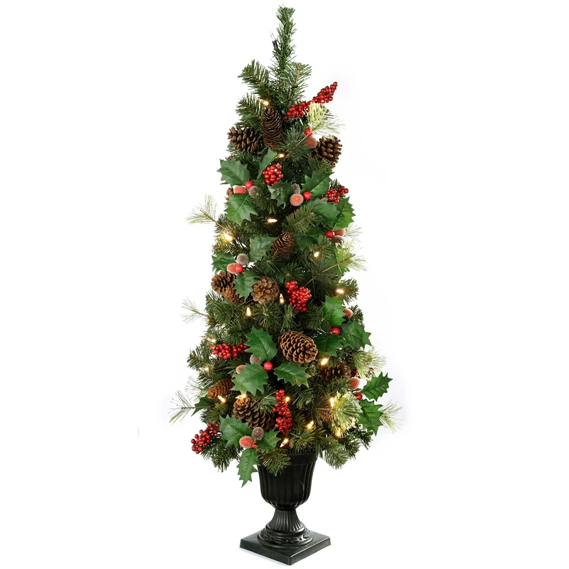 WeRChristmas 3.5 ft Pre-Lit Potted Mix Pine with Berries and Cones Decorated Christmas Tree with 42-LED Lights