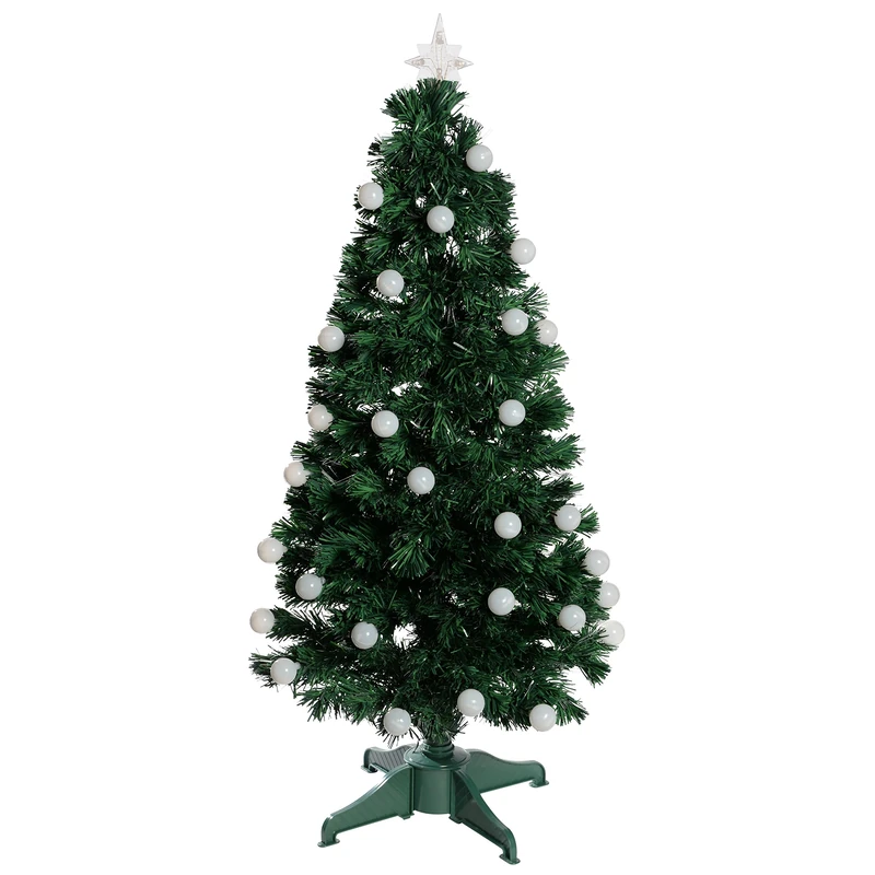 WeRChristmas 4 ft Pre-Lit Fibre Optic Christmas Tree with LED Ball Lights, White/ Green