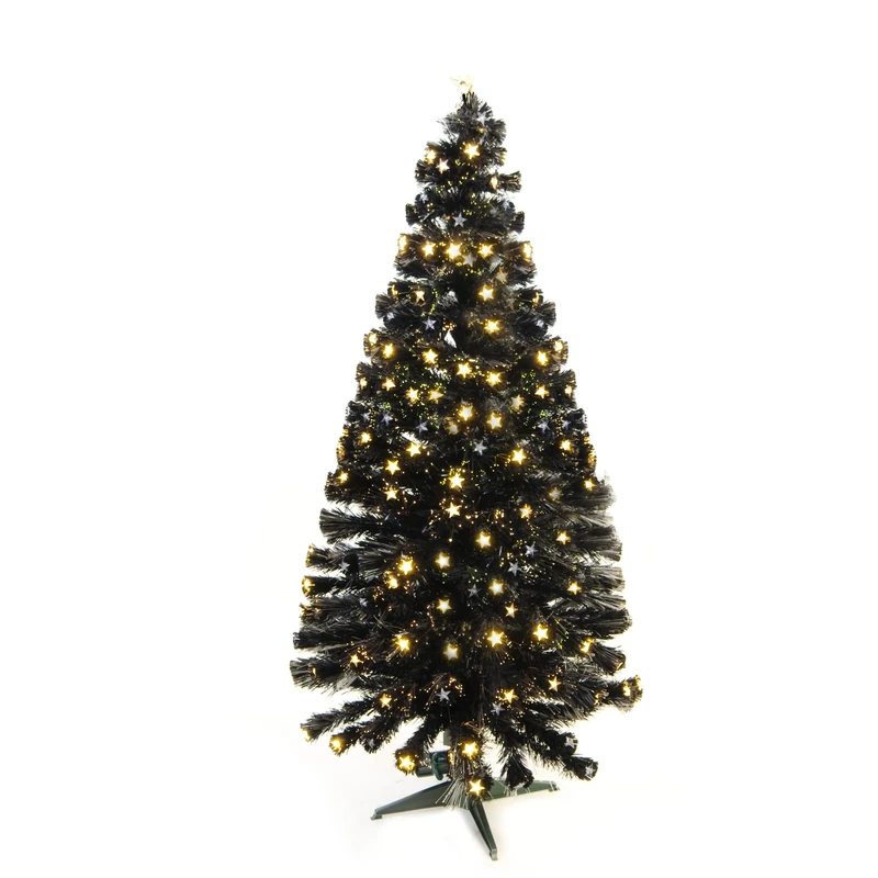 WeRChristmas 5 ft Fibre Optic Christmas Tree with Star Decorations, Black