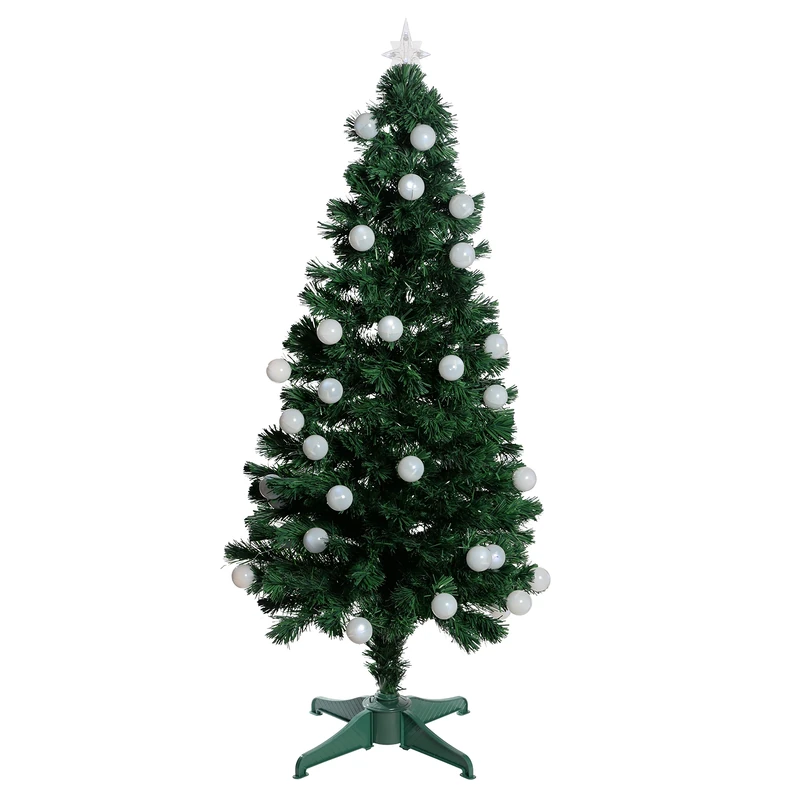 WeRChristmas Pre-Lit Fibre Optic Christmas Tree with LED Ball Lights, 5 ft/1.5 m - Green/White