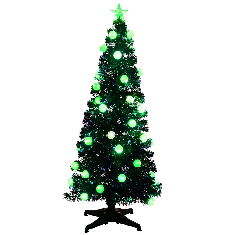 WeRChristmas 5 ft Pre-Lit Fibre Optic Christmas Tree with Flashing LED Ball Lights, Green