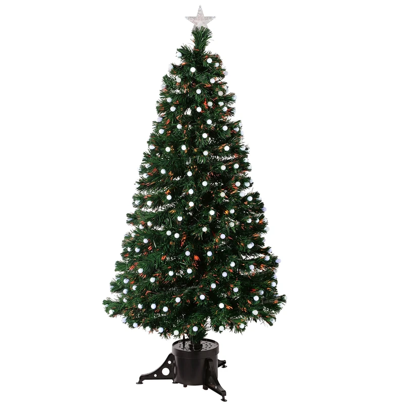 WeRChristmas 5ft Pre-Lit Fibre Optic Christmas Tree with Frosted Berry LED Lights, Green/ White