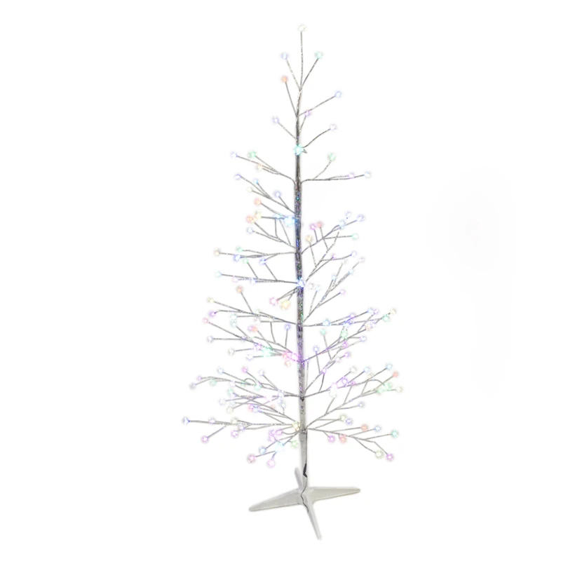 WeRChristmas Pre-Lit Flower LED Twig Tree with Frosted Balls, 5 ft/1.5 m - Multi-Colour