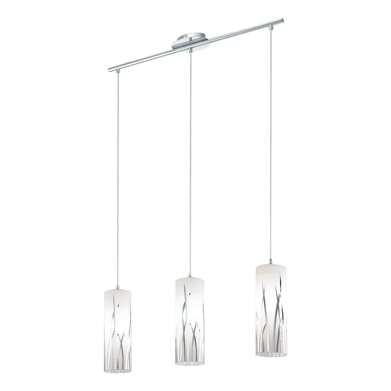 Eglo Pendant Lighting Rivato, 3 Bulbs Elegant Ceiling Light Fitting Made of Steel and Glass with Chrome décor, White, Hanging lamp for Dining and Living Room, E27 Socket