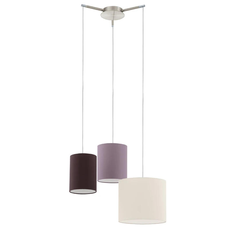 Eglo Pendant Lamp Tombolo, 3-Light Hanging Lamp, Suspension Light Made of Steel and Textile in Matte Nickel, Cream, Taupe, Brown, Dining Table Lamp, Living Room Hanging Light with E27 Socket