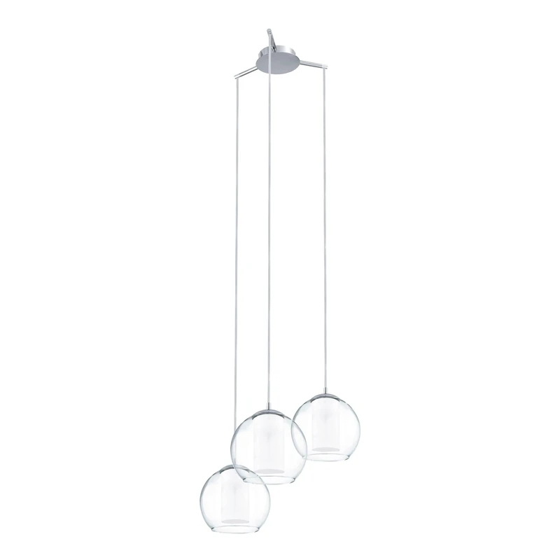 Eglo Pendant Light Bolsano, 3-Light Hanging Lamp, Steel and Glass Pendant Lamp in Chrome, White, Clear, Dining Table Light, Living Room Hanging Lamp with E27 Socket