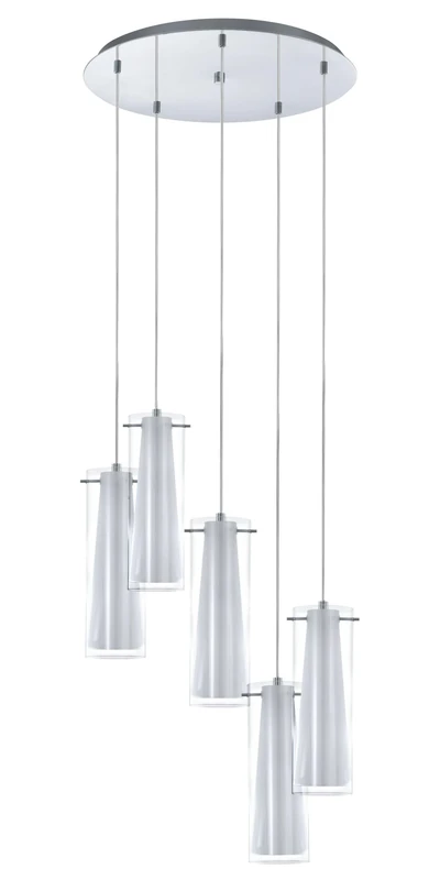 Eglo Pendant Lighting Pinto, 5 Bulbs Ceiling Light Fitting Made of Chrome-Coloured Steel, Clear and matt Opal Glass, Hanging lamp for Dining and Living Room, E27 Socket