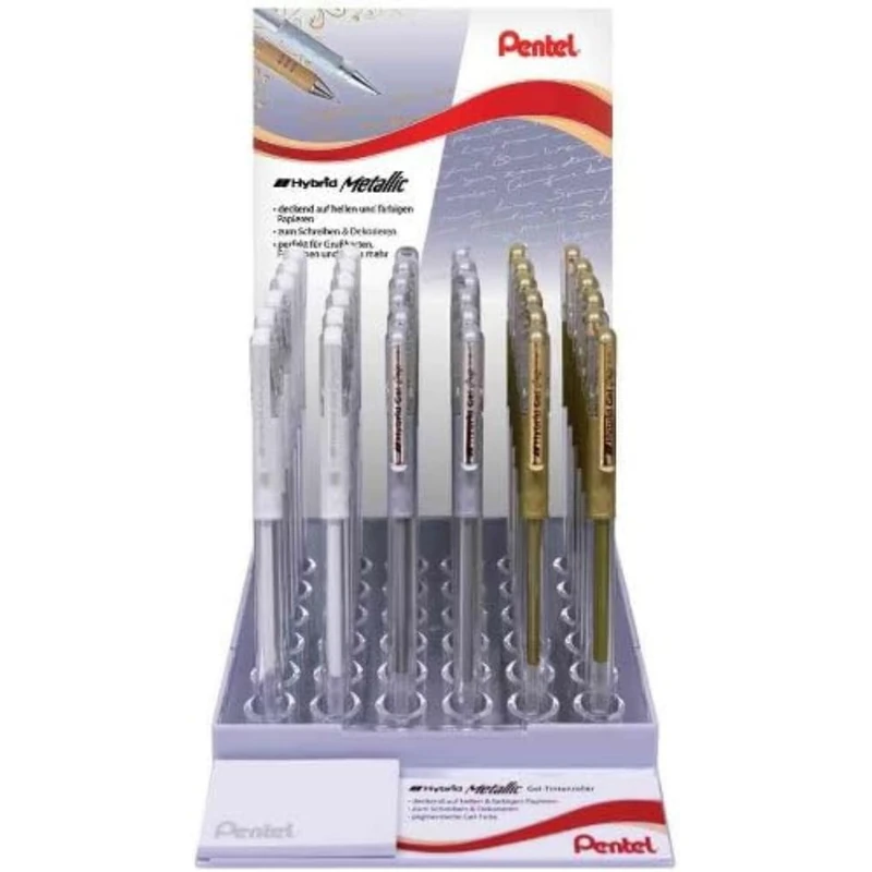 Pentel Display K118WXZ K118 3G Gel Ink Rollerball Pen – White/Gold/Silver