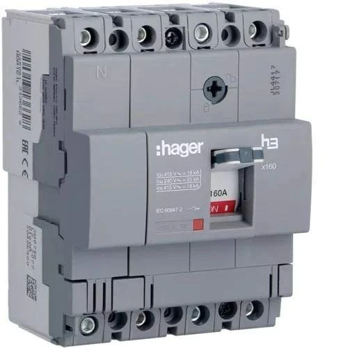 Hager Sistemas HDA161L Automatic Molded Box Switch X160, 4P4D, 18Ka, 160A, Tm Fixed