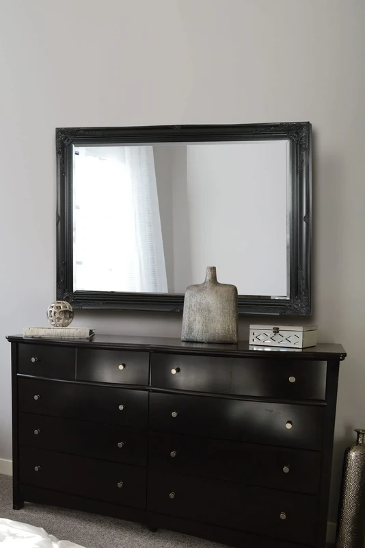 Large Classic Ornate Styled Mirror, Black, 140 x 109 cm