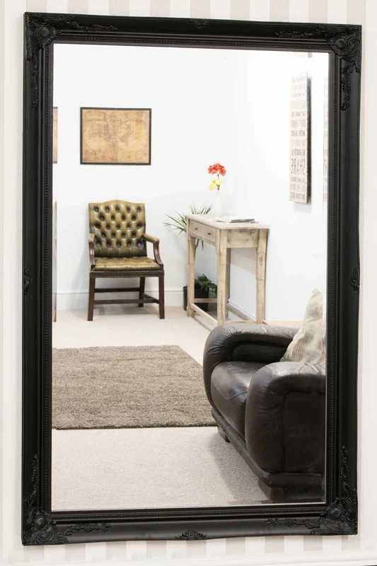Extra Large Classic Ornate Styled Black Mirror 5ft7 x 3ft7 (170cm x 109cm)