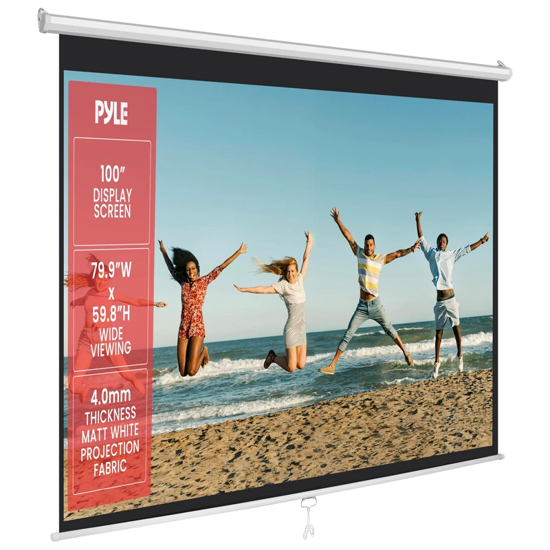 Pyle Projector Screen Pull Down Manual – 100-Inch Roll-Down Wall &Ceiling Mount Projection Screen with Black Masking Border for Home Cinema, Office or Classroom Use