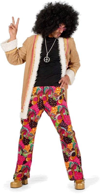 WILBERS & WILBERS 5456 Hippie Costume, Jacket and Trousers, Flower Power Outfit, for Carnival, Festivals, 60s Theme Party