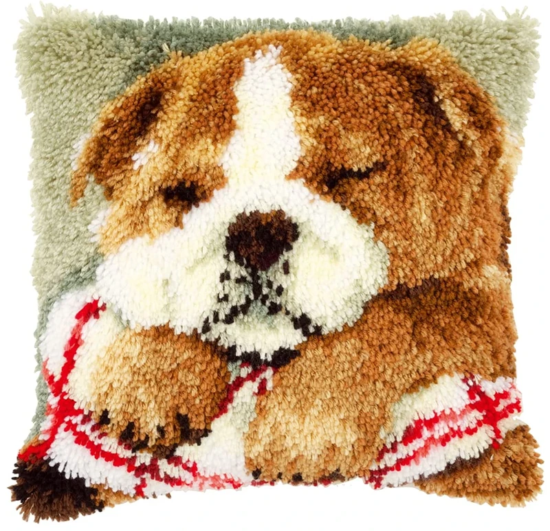 Vervaco Sleeping Bulldog Latch Hook Cushion, Multi-Colour