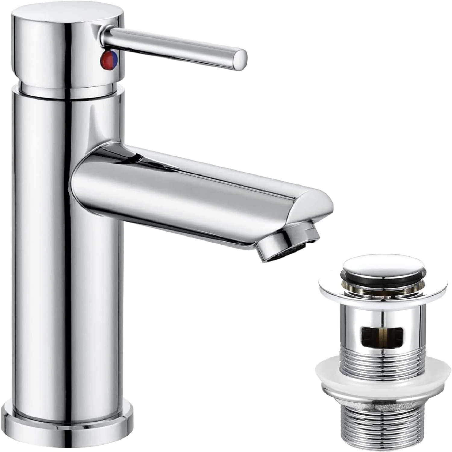 Hapilife Basin Mixer Taps with Pop Up Waste Slotted Bathroom Sink Tap Mixers Washroom Cloakroom Taps Single Lever Chrome Stainless Steel with G1/2 Hoses Round 1 Hole