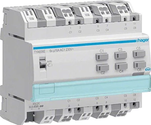 Hager TYA606E KNX Switch/Blind Actuator 6/3-Way 16A 200uF with Current Detection 6TE
